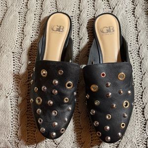 Gianni Bini Black Leather Mules Sz 11